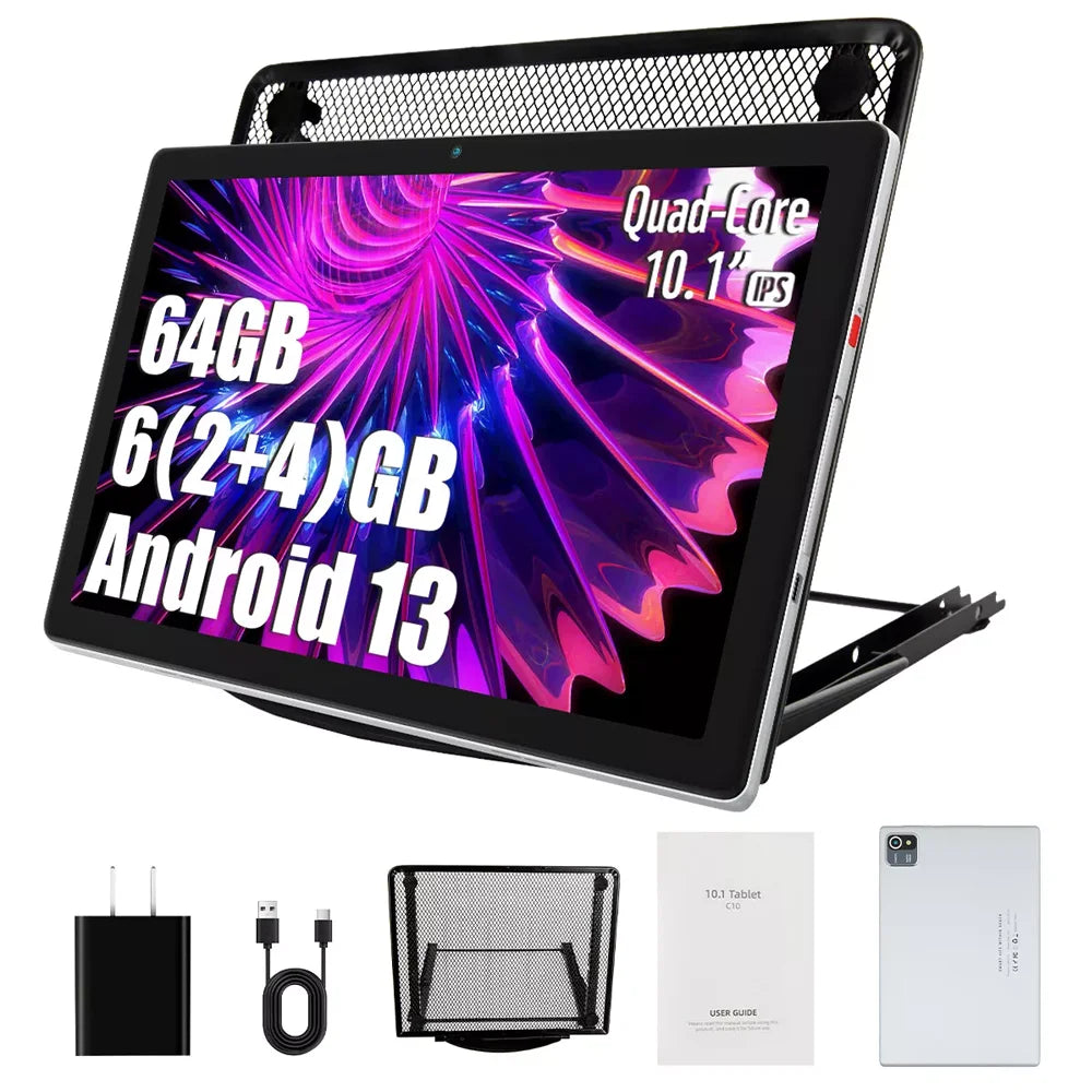 MB1001 10.1 Inch Android 13 Tablet 6GB RAM 64GB ROM 128GB Expandable 5000mAh Battery HD Touch Screen With Cooling Stand Holder