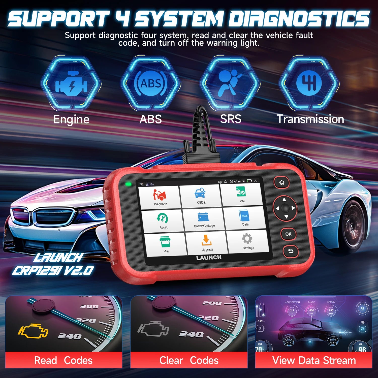 LAUNCH CRP129i V2.0 OBD2 Scanner 4 System Car Assessories Auto Engine Diagnostic Scan Tool DPF SAS TPMS 12 Service Reset Scanner