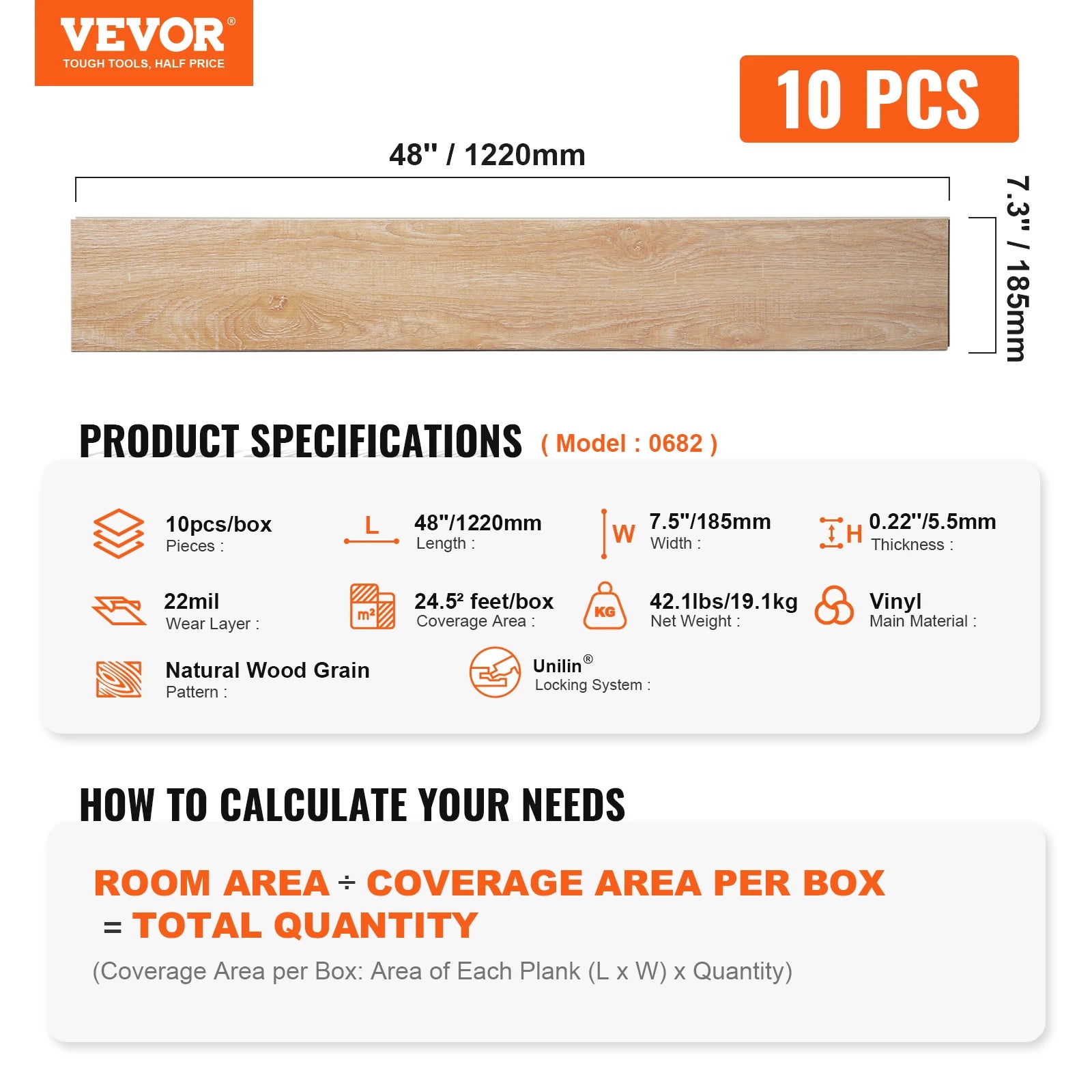 SucceBuy Interlocking Vinyl Floor Tiles 48x7.3 in 10 Tiles 5.5mm Thick Snap Light Gray Wood Grain DIY Flooring for Kitchen