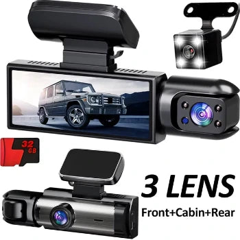Dash Cam Car DVR 1080P Dashcam for car surveillance camera Automobiles 3 Lens Front Rear Interior Vehicle Video Drive Recorder