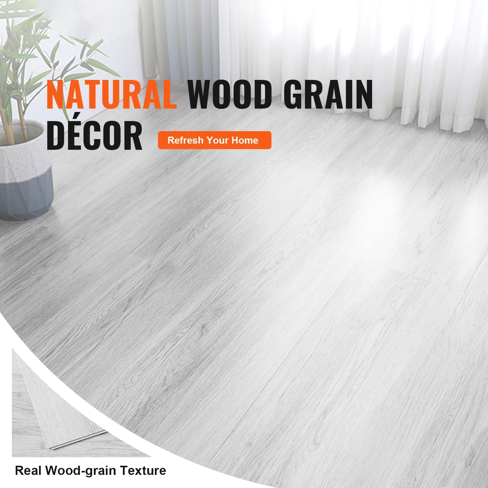 SucceBuy Interlocking Vinyl Floor Tiles 48x7.3 in 10 Tiles 5.5mm Thick Snap Light Gray Wood Grain DIY Flooring for Kitchen