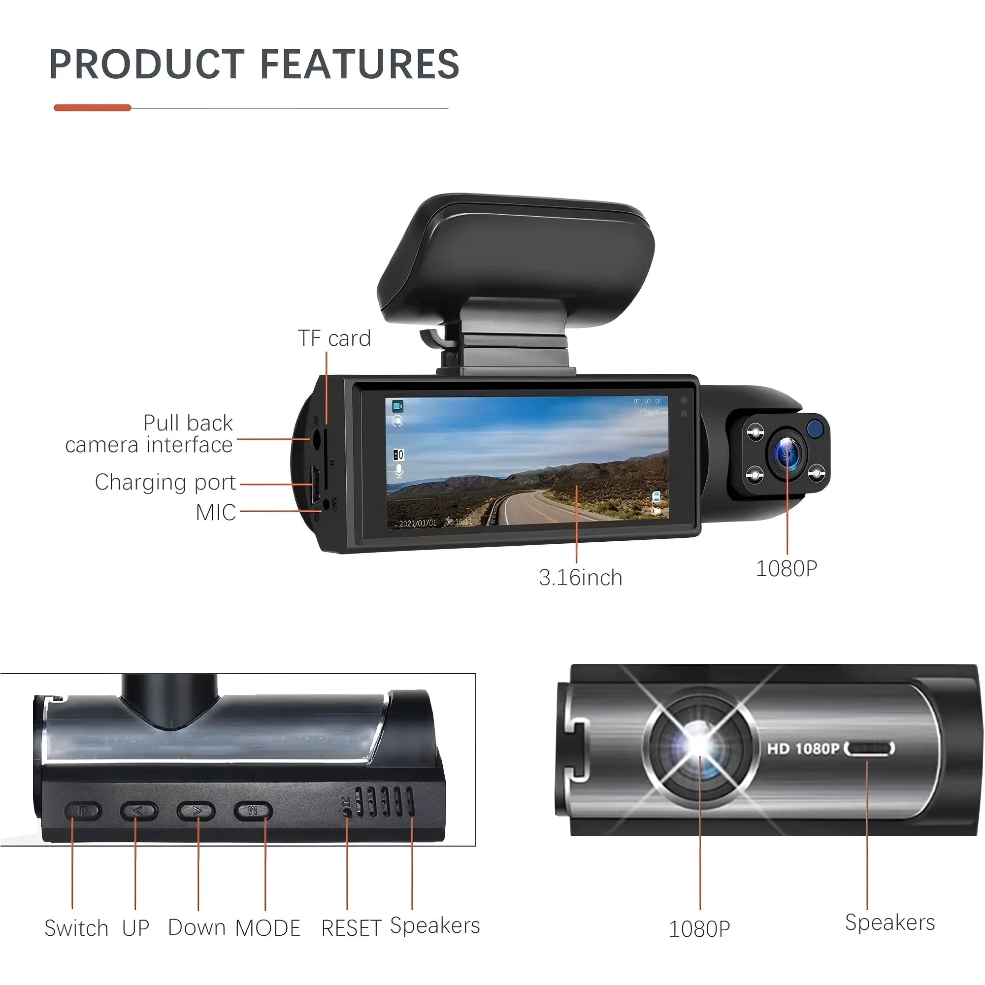 Dash Cam Car DVR 1080P Dashcam for car surveillance camera Automobiles 3 Lens Front Rear Interior Vehicle Video Drive Recorder