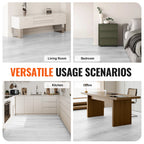SucceBuy Interlocking Vinyl Floor Tiles 48x7.3 in 10 Tiles 5.5mm Thick Snap Light Gray Wood Grain DIY Flooring for Kitchen