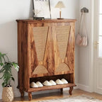 Rattan Shoe Cabinet for Entryway,Large Hidden Modern Freestanding 25-Pair Shoe Organizer Rack Cabinet with Ventilated Doors